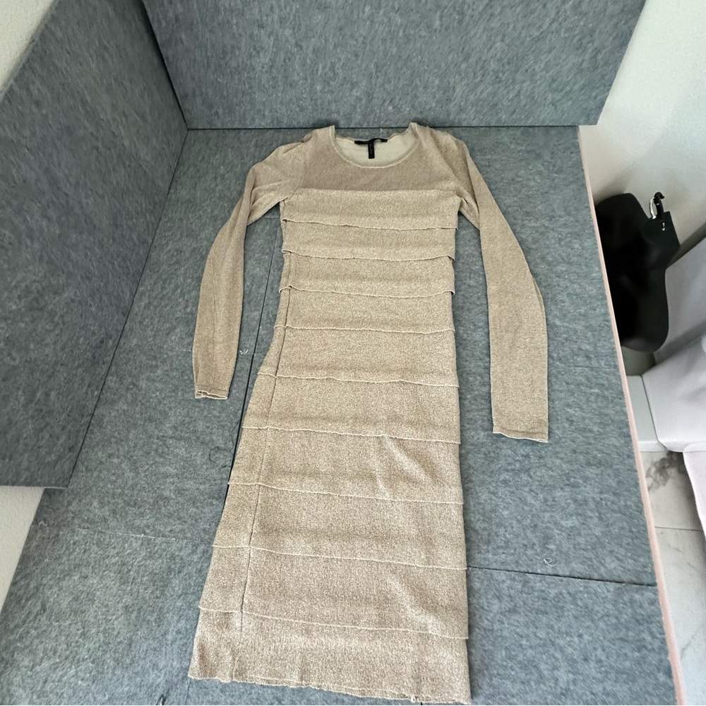 BCBGMaxAzria Taupe Layered Long Sleeve Dress - Picture 4 of 15